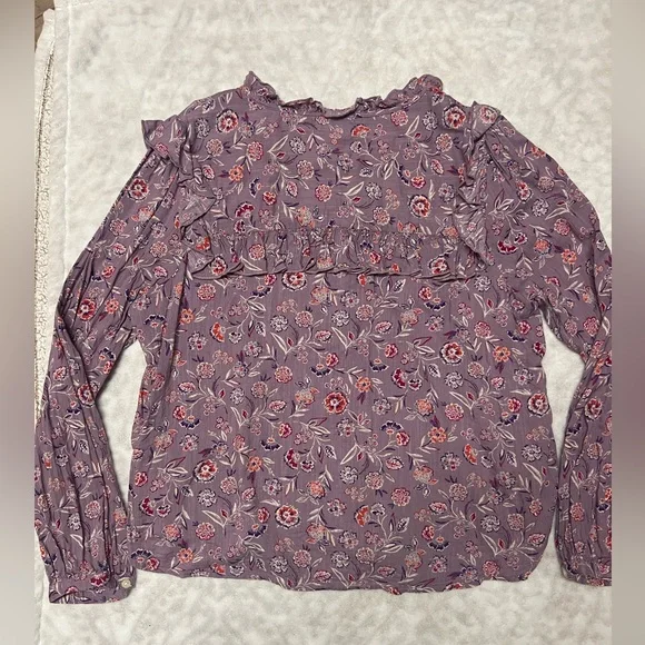 GAP Purple Floral Button Down Blouse Size L - Picture 8 of 10